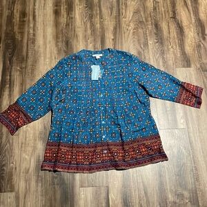 Coldwater Creek Women's Boho Tunic Blouse Size Pl ,Blue, Rust.New with tag